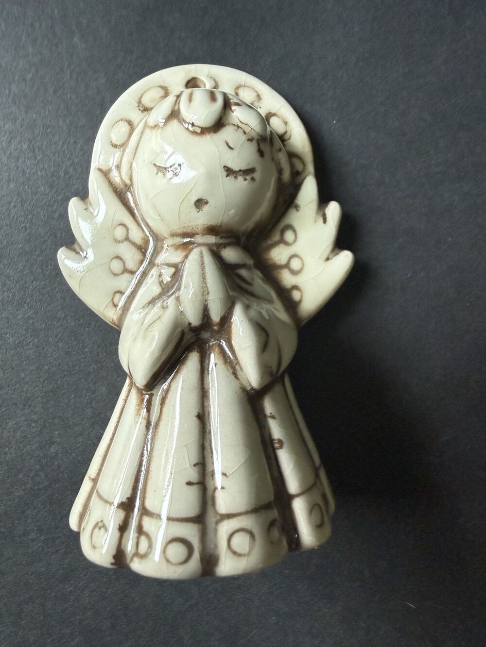 Vintage Ceramic Angel Ornament Praying Hands Christmas Decor Holiday Cottage